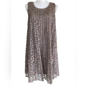 Max Studio Taupe Swing Cocktail Dress Sheer Lace Overlay Lined, Size M, Holiday
